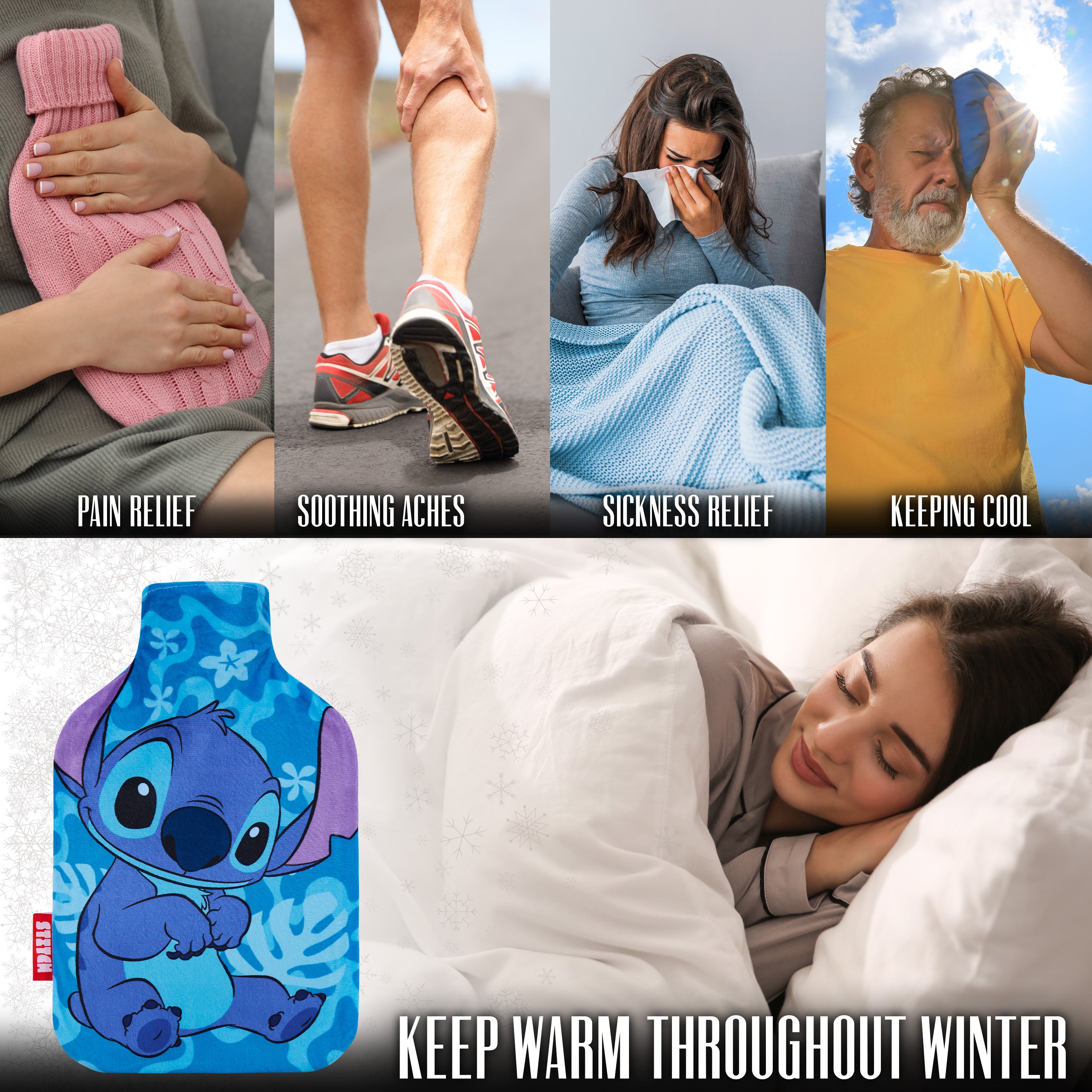 Disney Stitch Hot Water Bottle with Fleece Cover - Blue Stitch - Get Trend