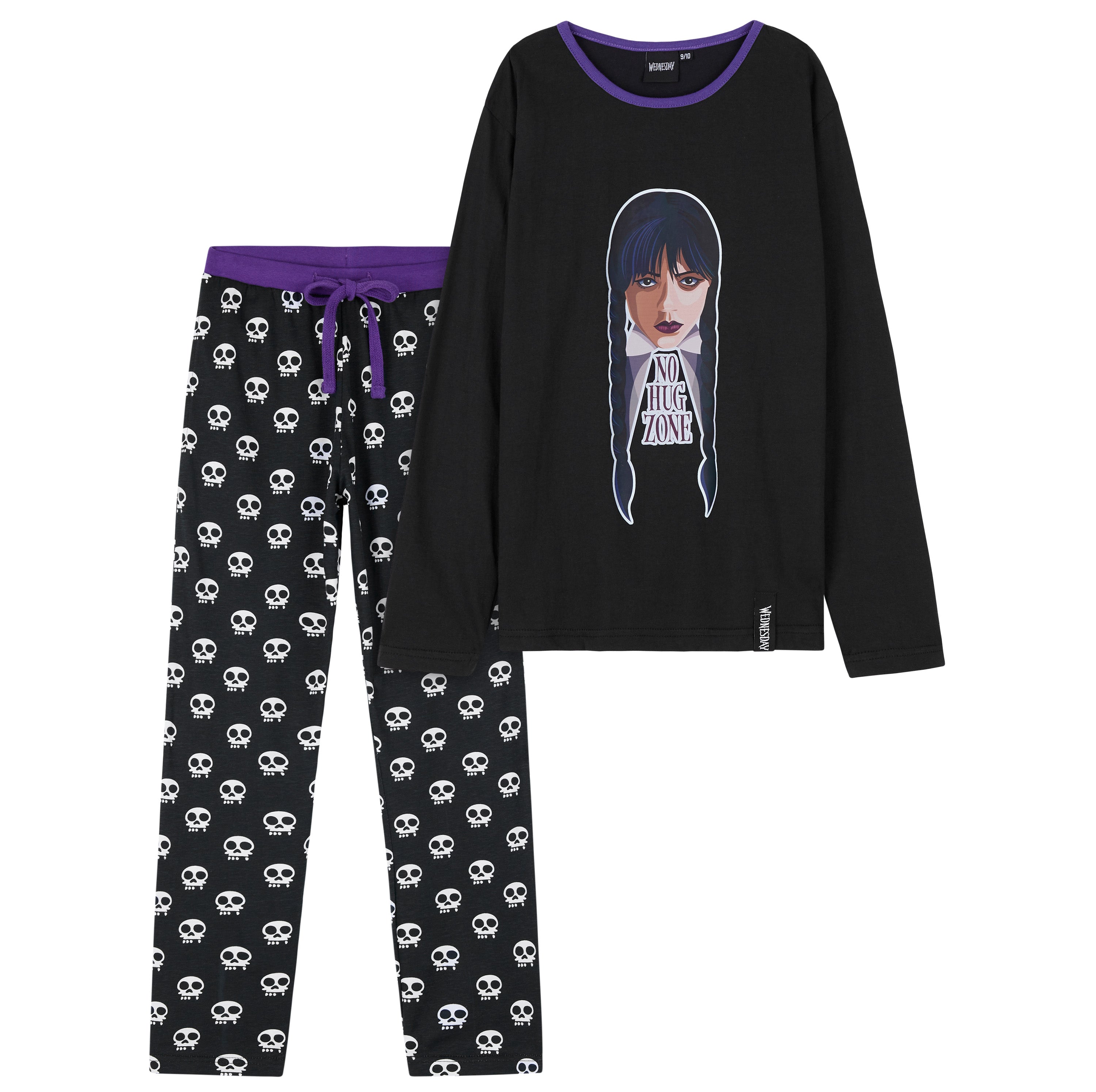 Wednesday Girls Pyjamas - Long Sleeve & Bottoms PJs - Black/Wednesday - Get Trend