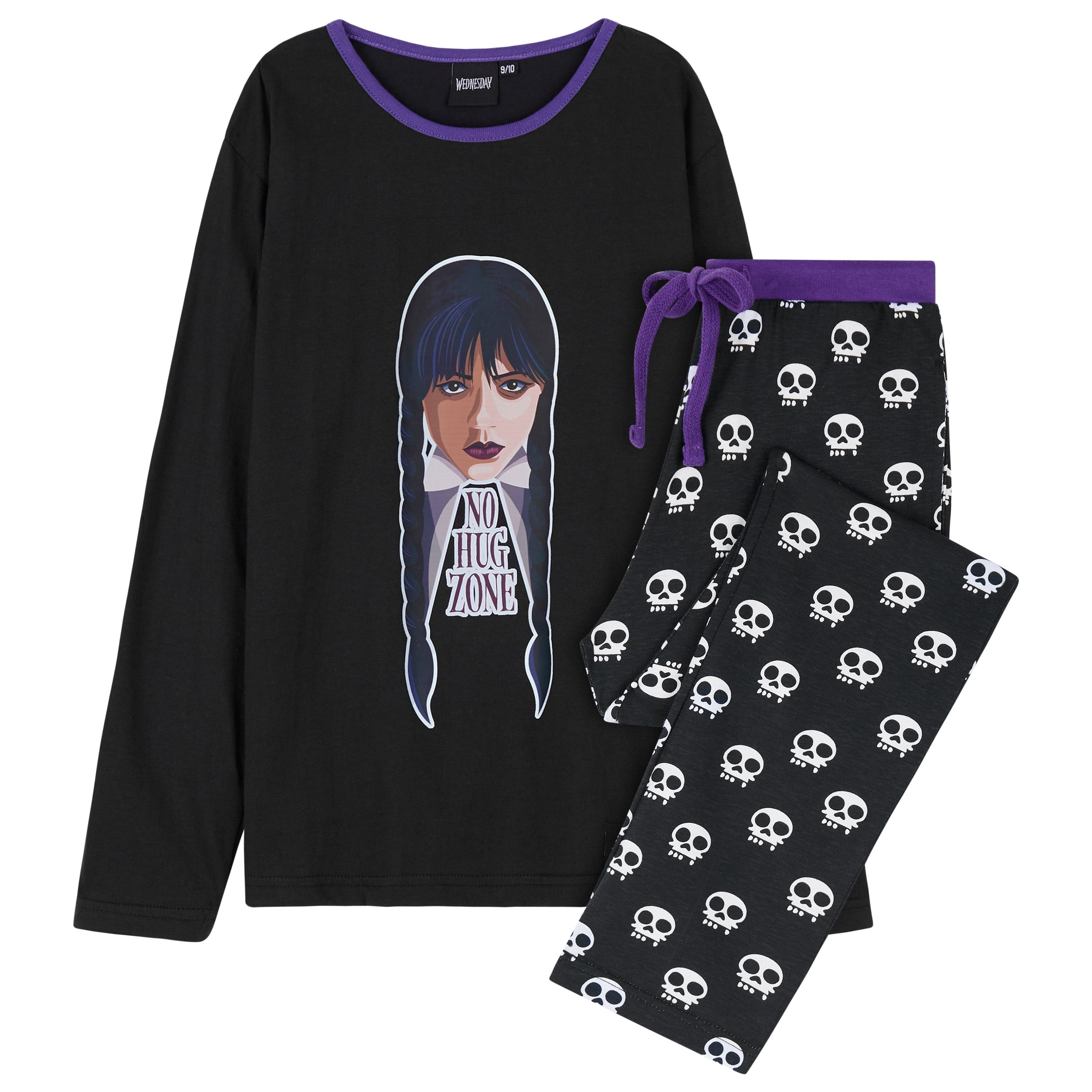 Wednesday Girls Pyjamas - Long Sleeve & Bottoms PJs - Black/Wednesday - Get Trend