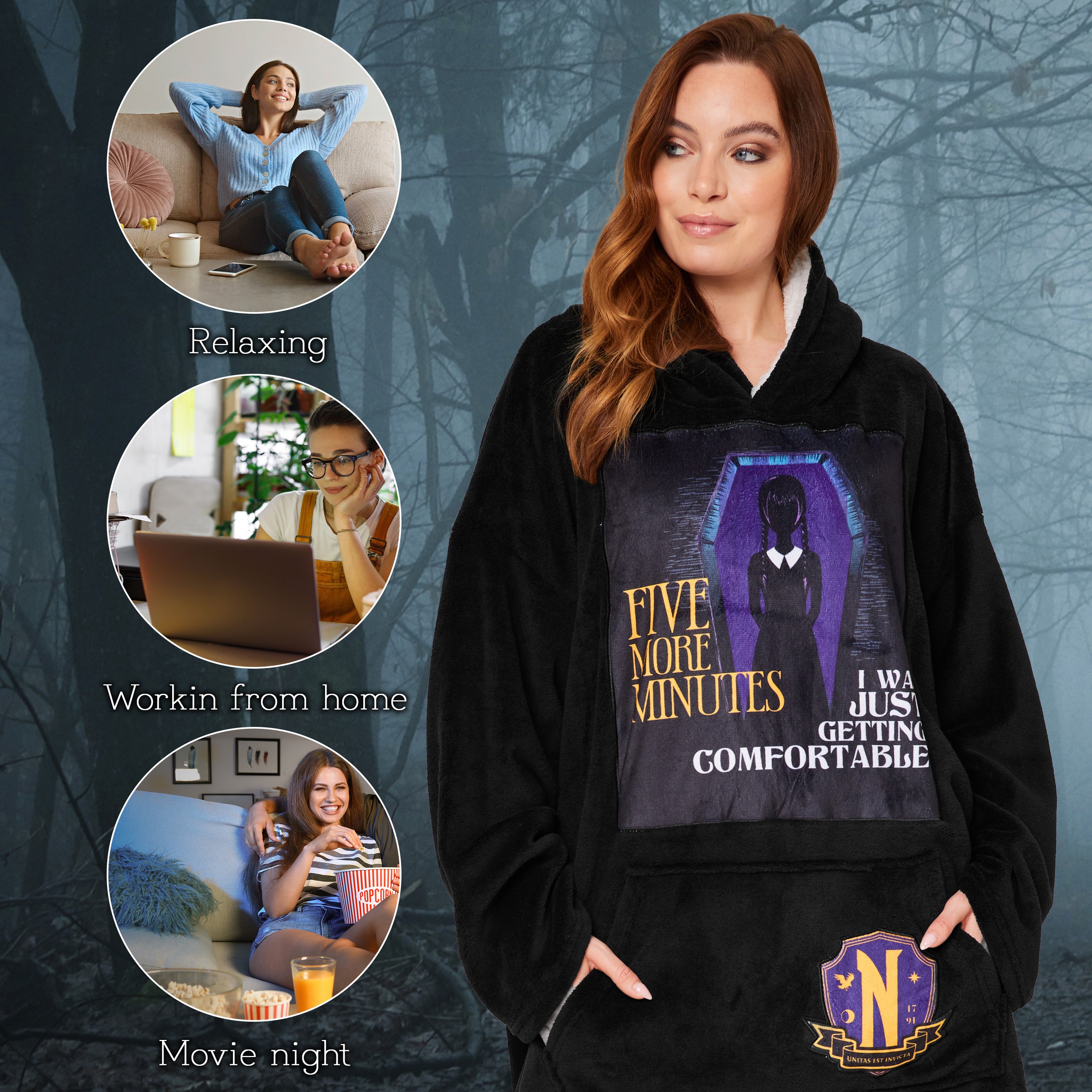 Wednesday Blanket Hoodie for Women and Teenagers - Black/Purple - Get Trend