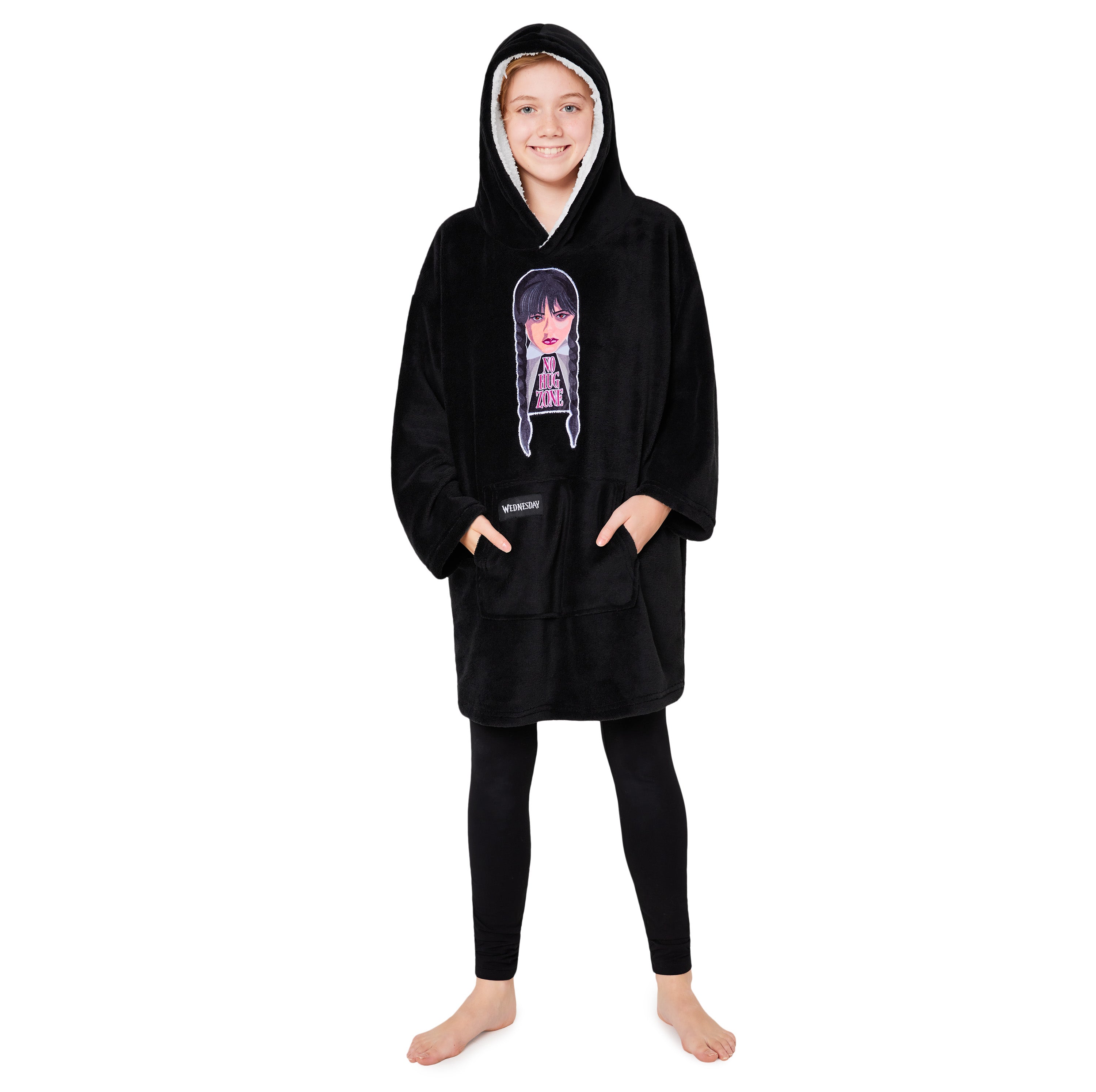 Wednesday Fleece Hoodie Blanket for Girls - Black - Get Trend