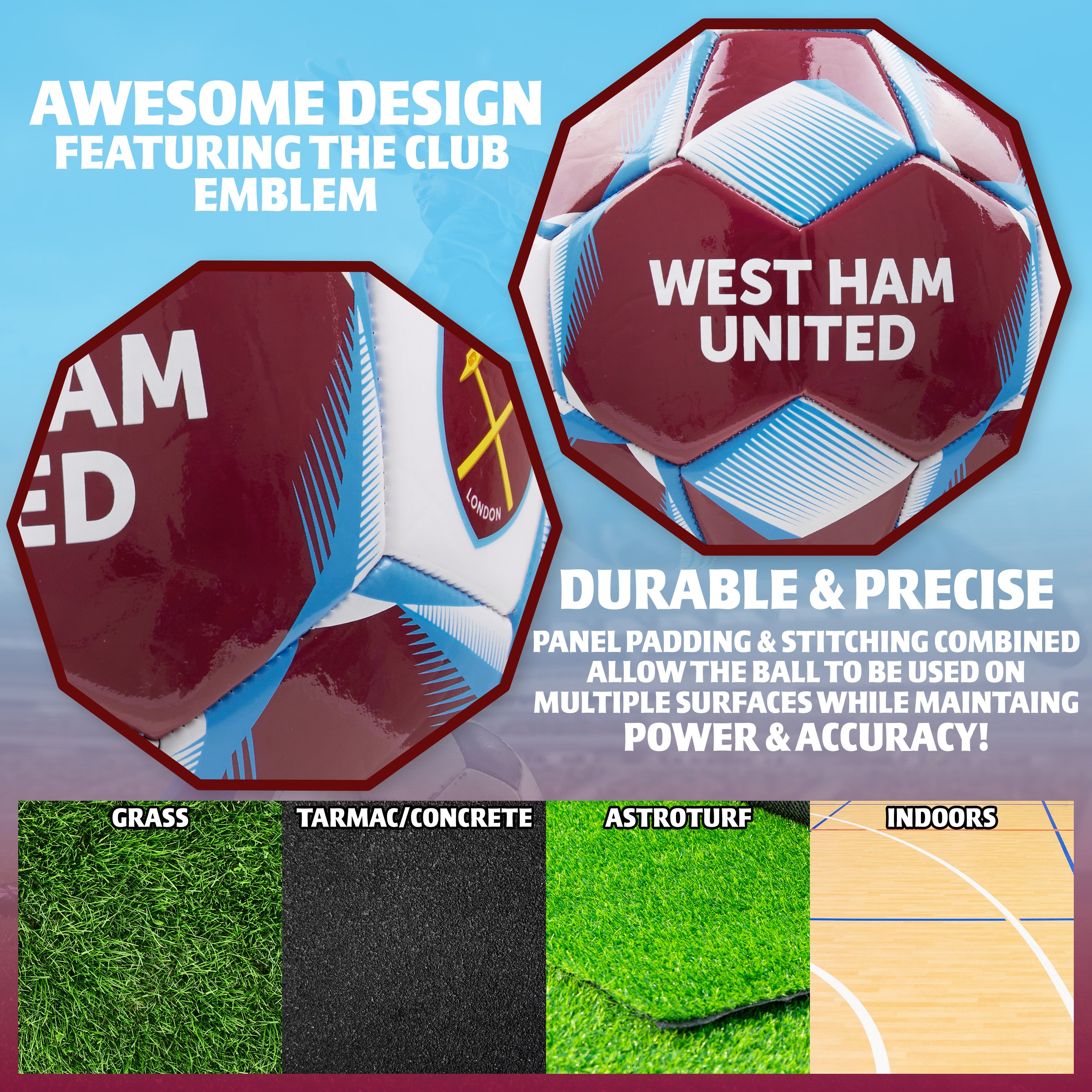 West Ham United F.C. Football Soccer Ball for Adults & Teenagers - Size 3 - Get Trend