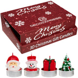 DECO EXPRESS Christmas Tealight Candle Set, Multipack of 12 with 2.5 Hours Burning Time Festive Xmas Decor Unscented (Multi 3D 12 Pack)